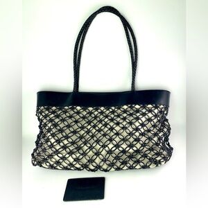 Laura Ashley Black Leather Knotted Netted Large Tote Bag & Mirror